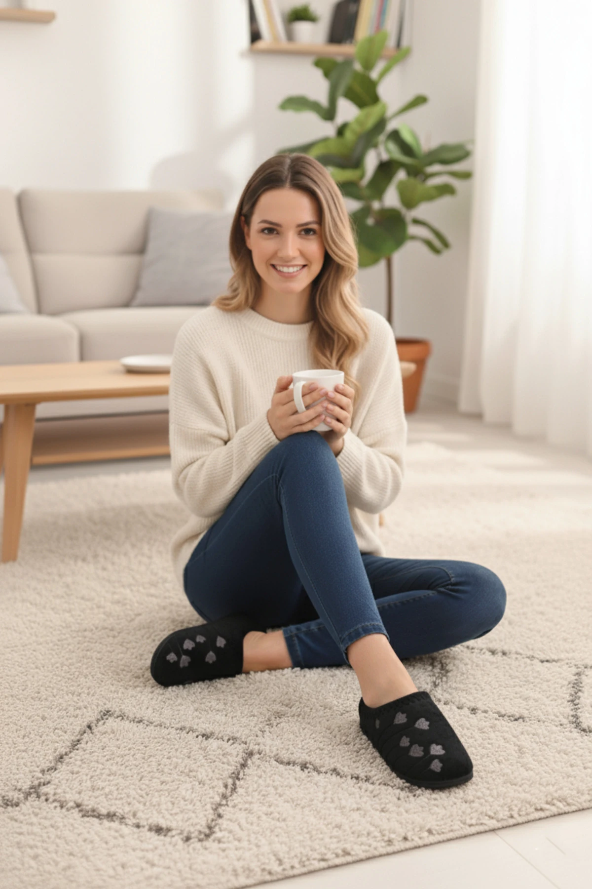 Yumuşacık İç Astarlı Nakış Motifli Kadın Terlik Kapalı Düz Tabanlı Şık Model