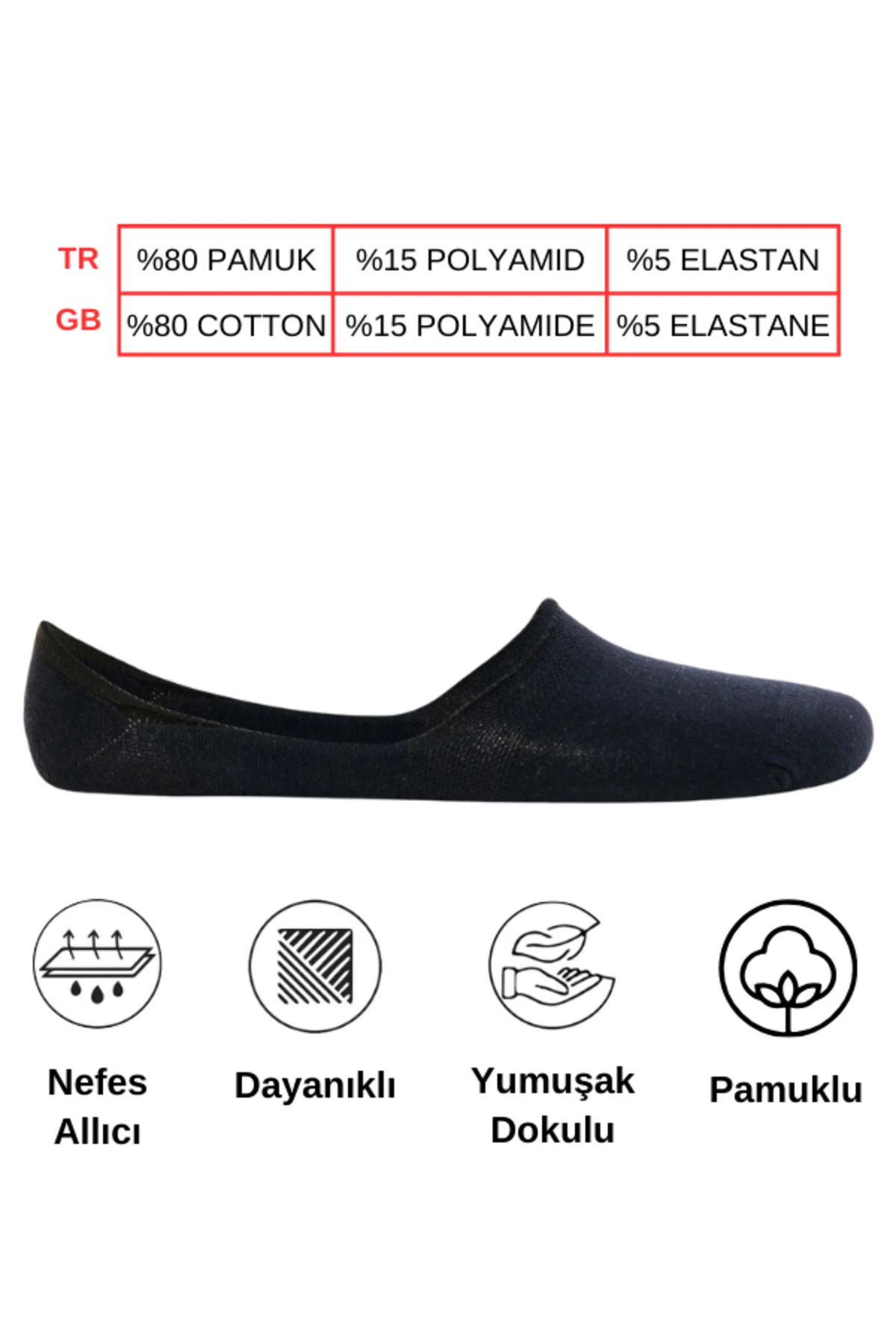 Pamuklu Yumuşak Silonlu Kaymaz 6'lı Kadın Babet Çorap Pamuklu Çorap Siyah