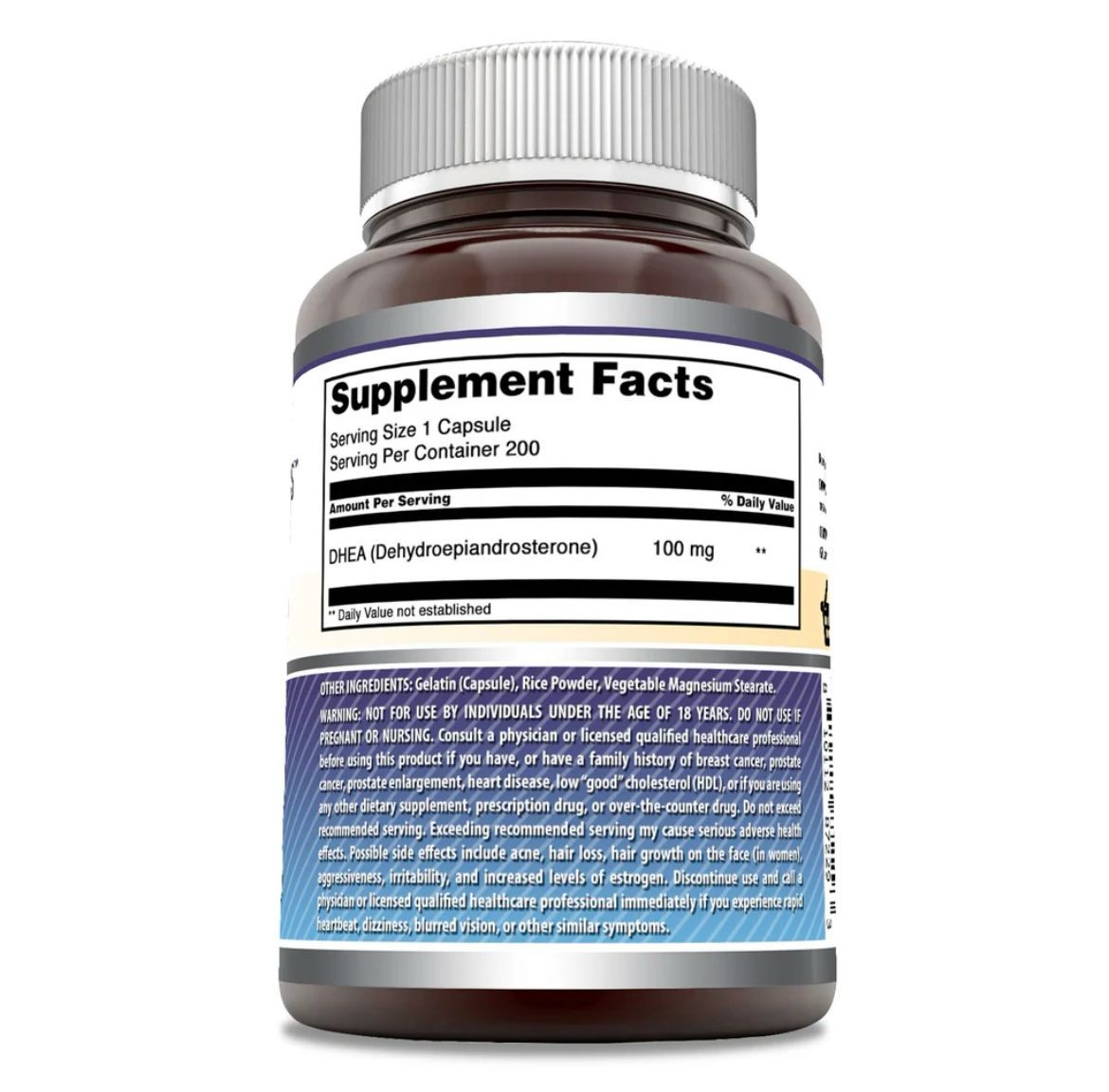 DHEA 100 mg Capsules | Supplement | Non-GMO | Gluten Free | Made in USA (1 Pack, 200 Count)