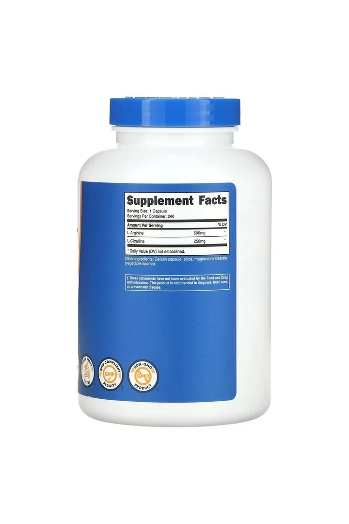 L-Arginine+l-Citrulline, Unflavored, 750 mg 240 Kapsül