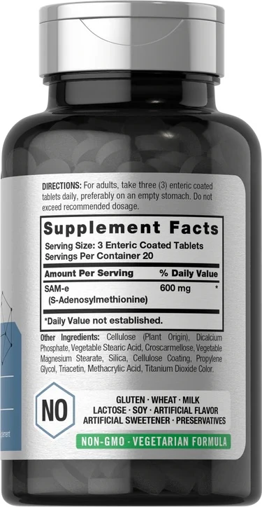 SAM-e 600mg | 60 Tablets | S-Adenosyl Methionine | Vegetarian, Non-GMO & Gluten Free