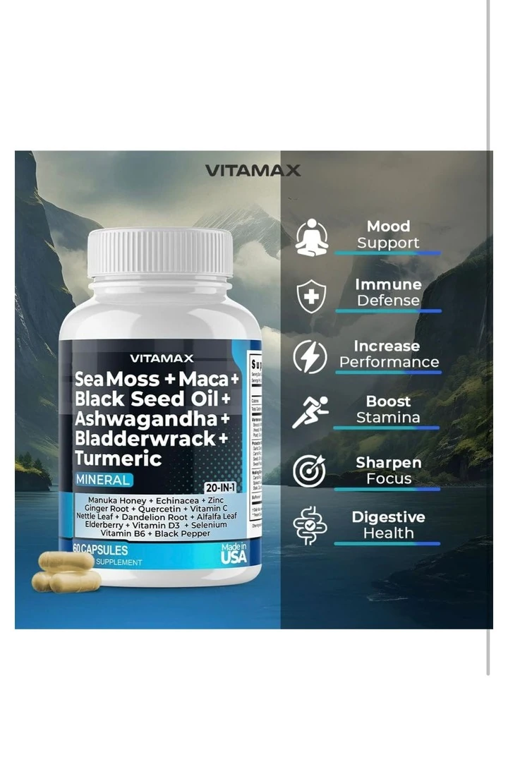 Sea Moss + Maca + Black Seed Oil + Ashw. Bladderwrack + Turmeric 60 Kapsül