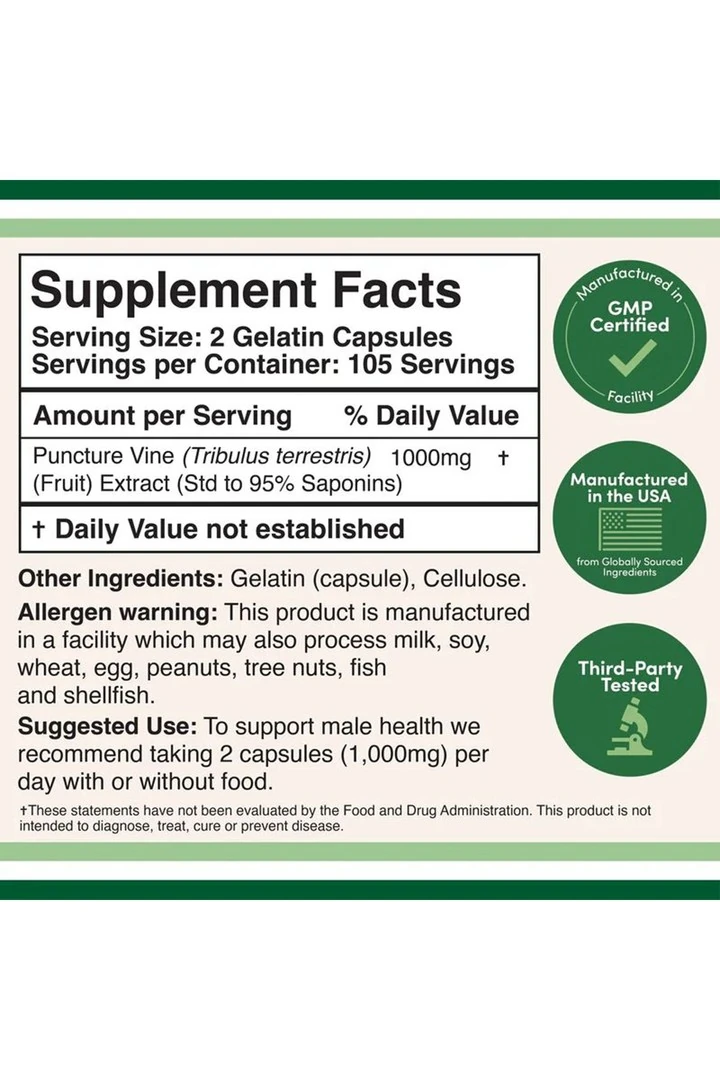 Tribulus Extract 1000 mg 210 Kapsül.usa menş.