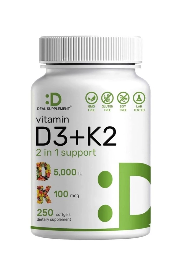 DEAL SUPPLEMENT D3 K2 Softgel, D3 5000 IU & K2 MK7, 250 Capsul