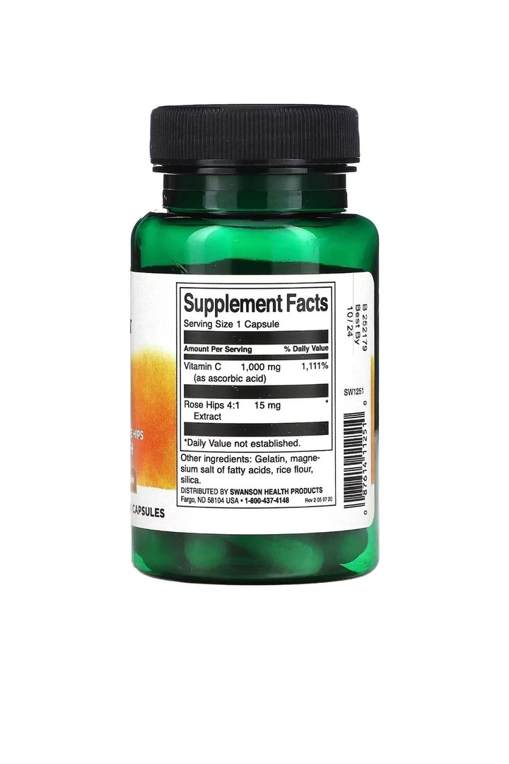 Swanson, Vitamin C with Rose Hips, 30 Kapsül