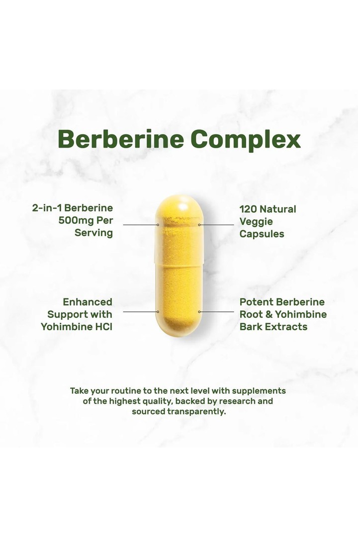 Berberine Supplement with Yohimbi.ne., 500mg Per Serving, 120 Veggie Capsules