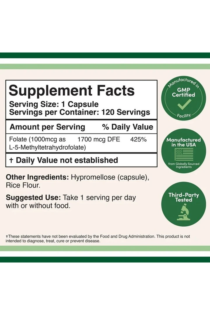 Methyl Folate 1000mcg 120 Veg.Kapsül.usa vers.