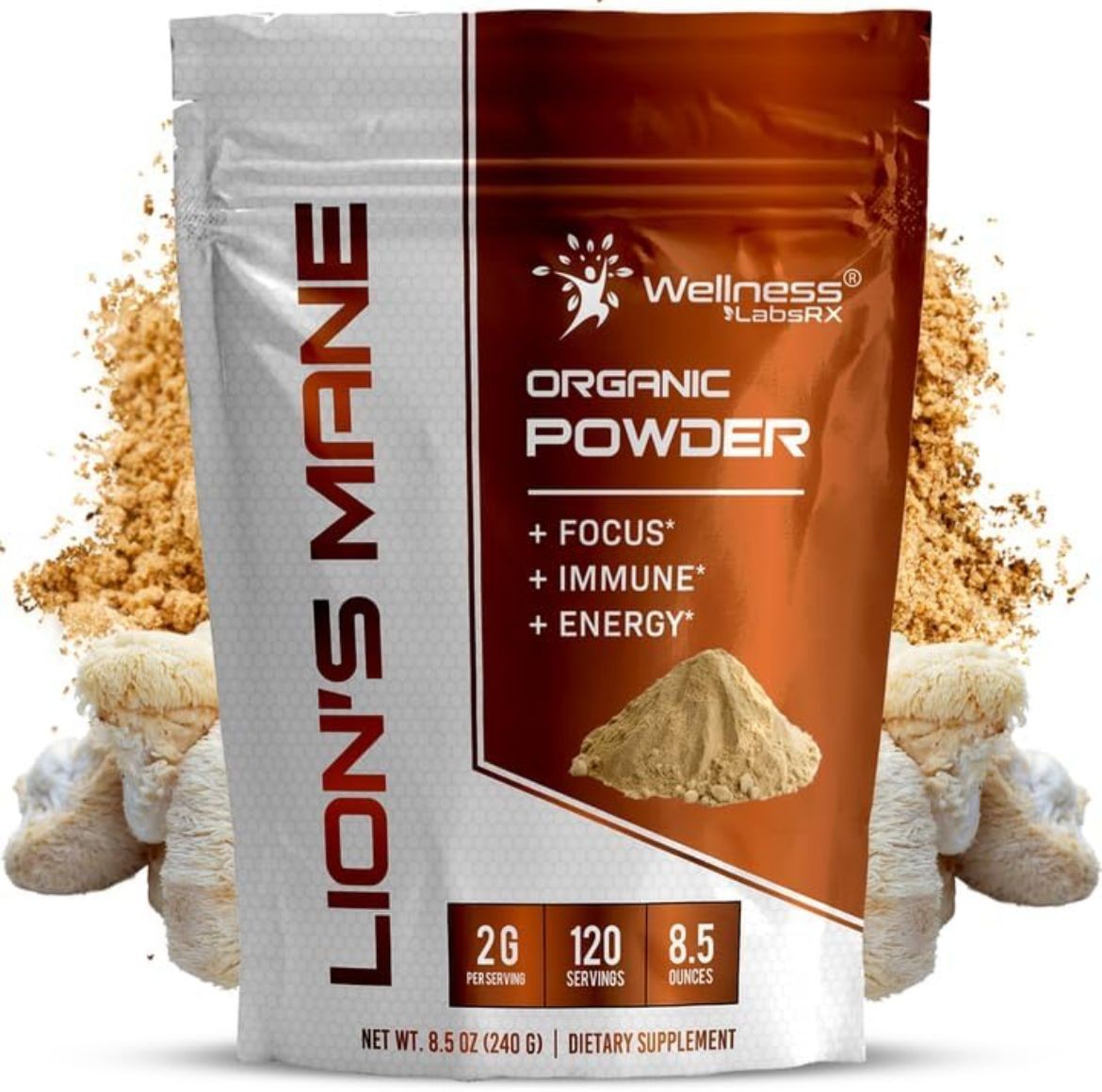 Lions Mane Powder, Natural Formula for Memory and Focus, Immune Health - 120 Servings