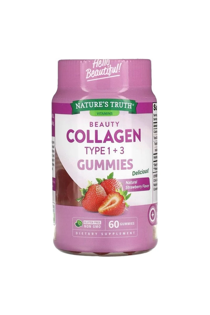 Nature's Truth, Beauty Collagen Gummies, Types 1 + 3, Natural Strawberry, 60 Gummies