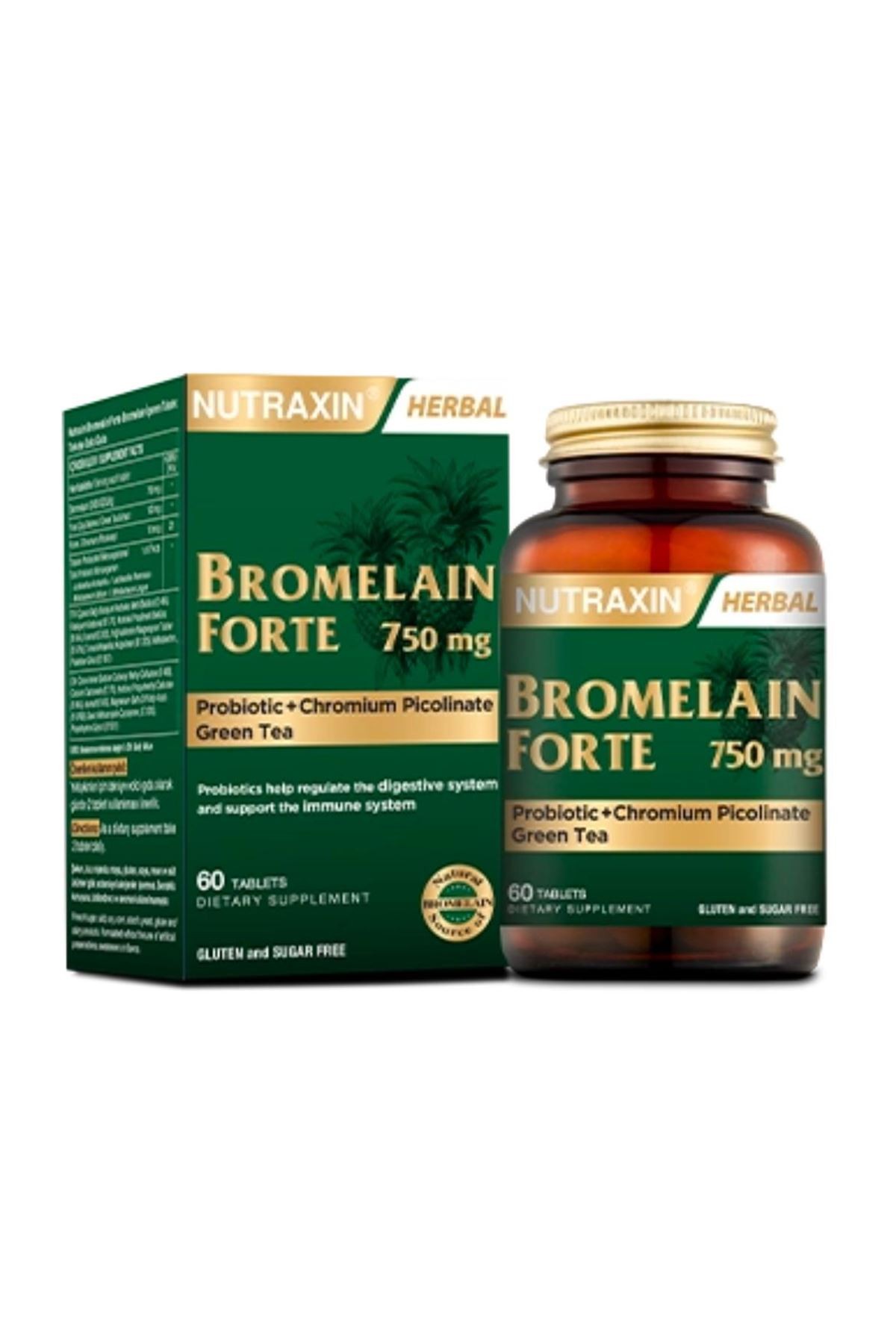 Nutraxin Bromelain Forte 750 mg 60 Tablet Krom Yeşilçay Probiyotik