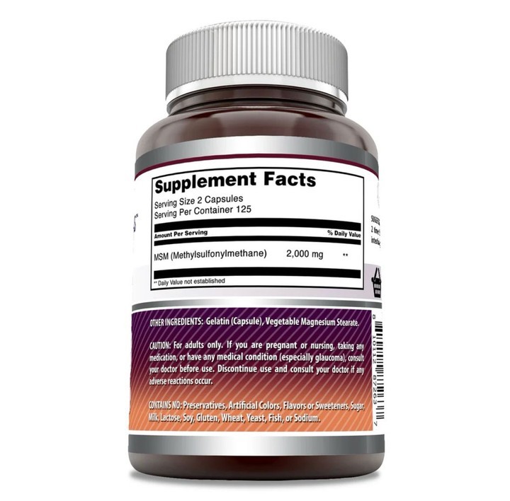 MSM (Methylsulfonylmethane) Supplement | 2000 Mg Per Serving | Capsules | 250 Kapsül