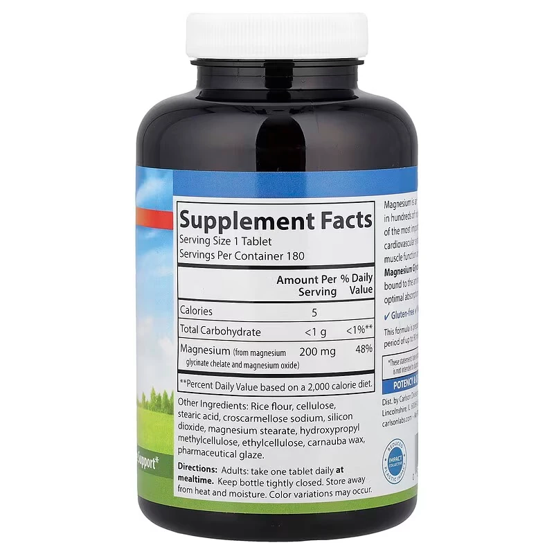 Chelated Magnesium Glycinate, 200 mg, 180 Tablets