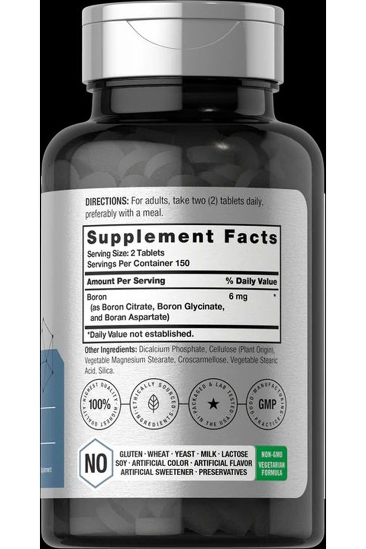 Triple Boron Complex 6 mg Supplement | 300 Tablets | for Men and Women | Vegetarian, Non-GMO & Gluten Free | Triple Action Boron Citrate, Boron Glycinate, Boron Asparate