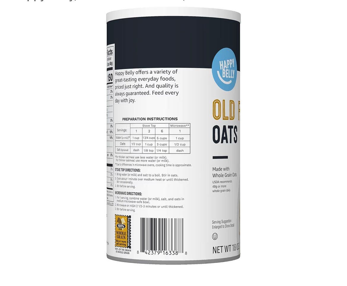 Happy Belly, Old Fashioned Oats, 18 Ounce Yulaf