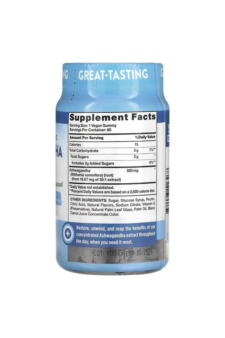 Ashwagandha, Doğal Tropikal Aromalı, 60 Tablet Yumuşak