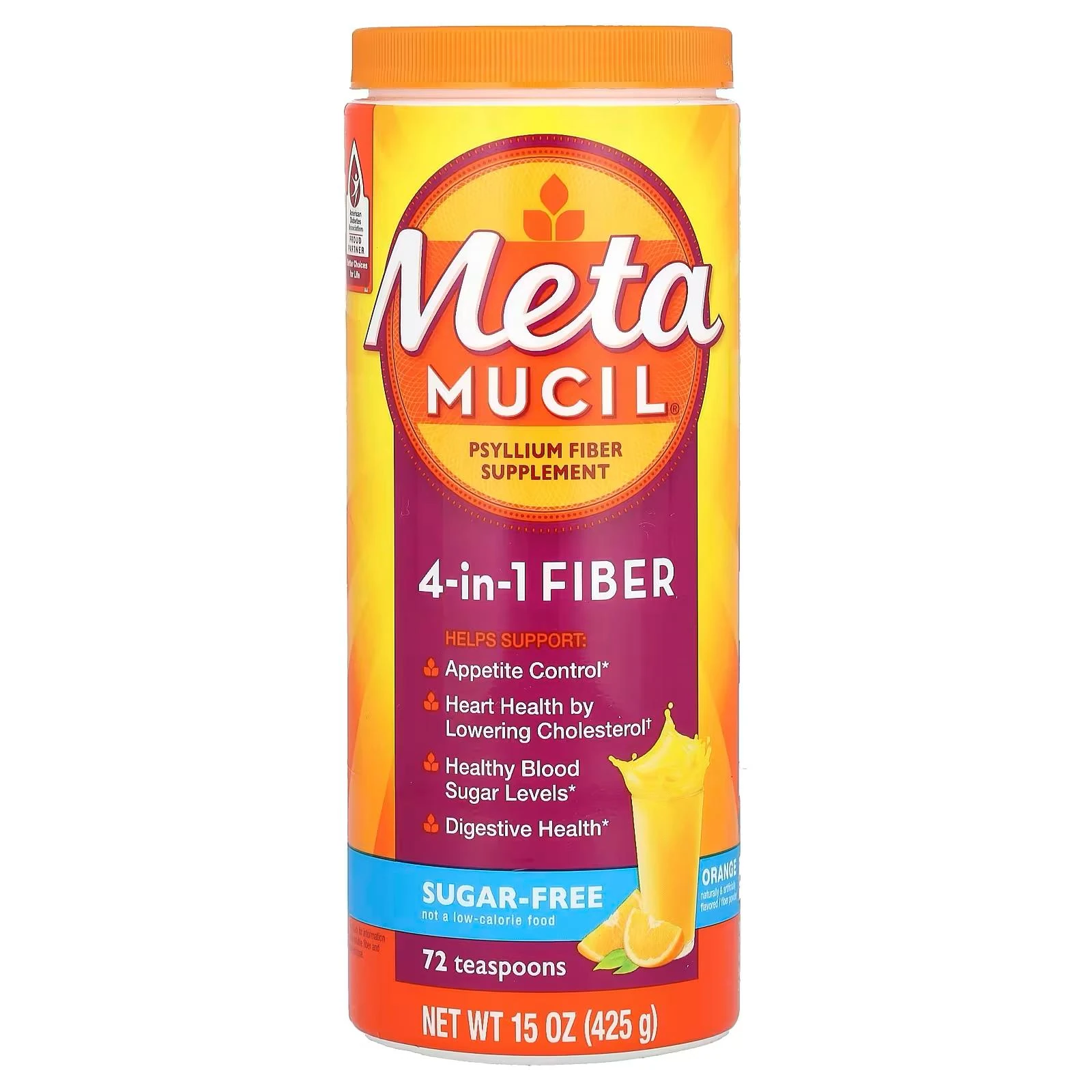 Meta Mucil 4 in 1 Sugar Free Fiber Portakal Aromalı Şekersiz 425 gr