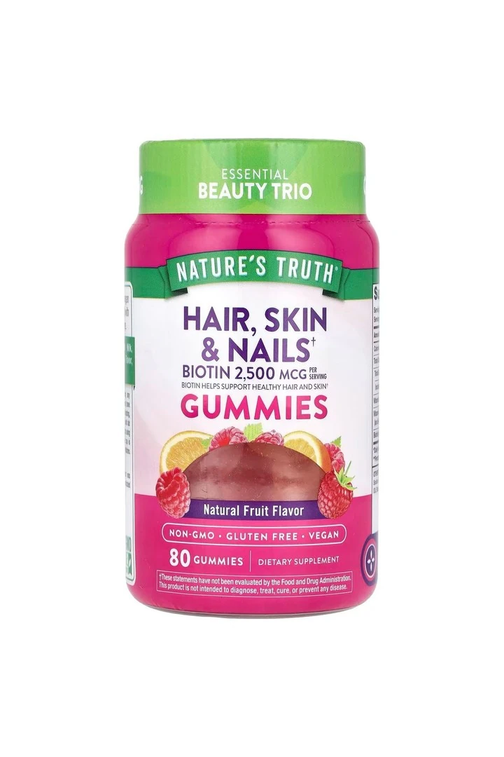 Hair Skin Nails Saç, Cilt ve Tırnaklar, Doğal Meyve, 2.500 mcg, 80 Tablet
