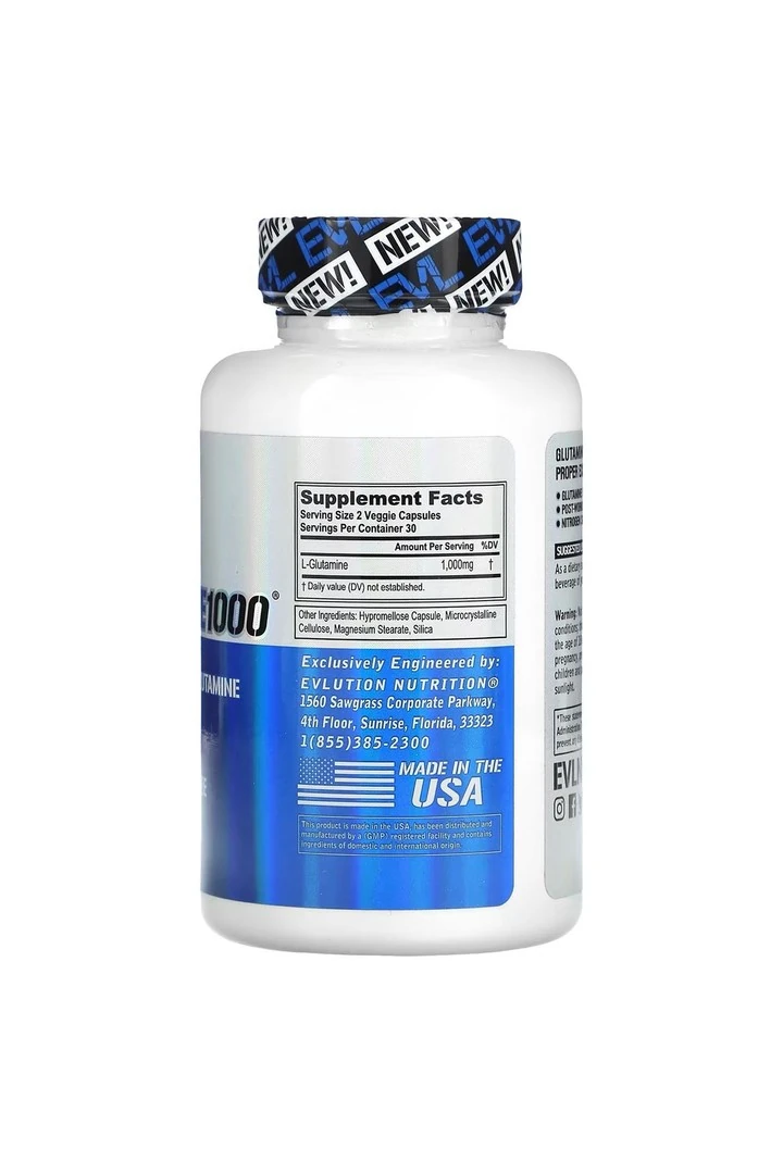EVLution Nutrition, Glutamine 1000, 60 Bitkisel Kapsül.usa menş.