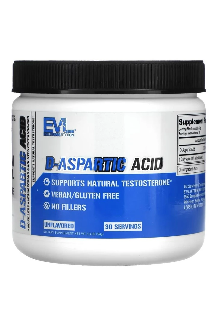 Evlution Nutrition D-Aspartic Acid DAA 3120 mg Unflavored 3 3 Oz (94 G) USA
