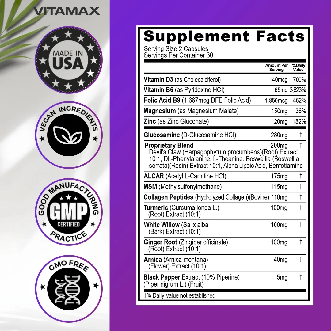 Alpha Lipoc Acid+MSM+Magnesium+Arnica+Turmeric+B6+B9+glucosamine 60 Kapsül