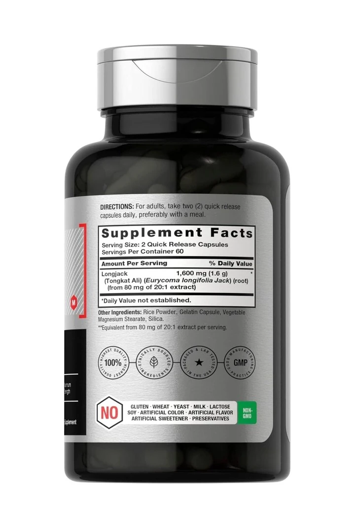 Longjack Tongkat Ali | 1600mg | 120 Kapsül |Maksimum Güç | GDO'suz ve Glutensiz.usa vers.