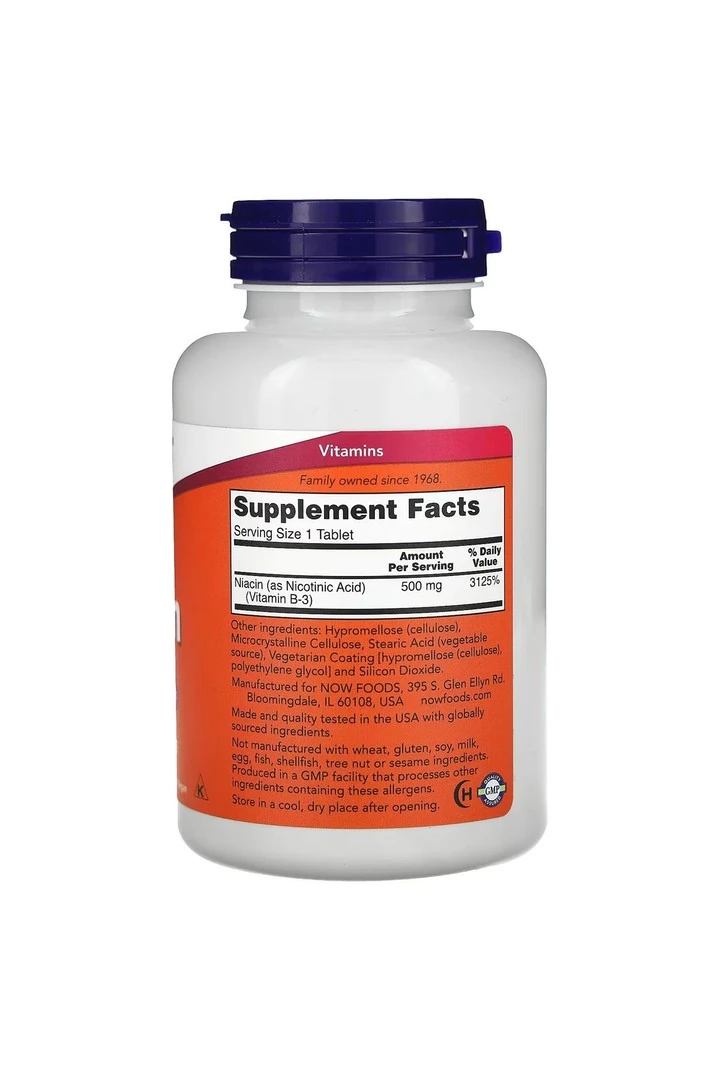 Niacin, 500 mg, 250 Tablet.usa menşei.dmmedicine'den