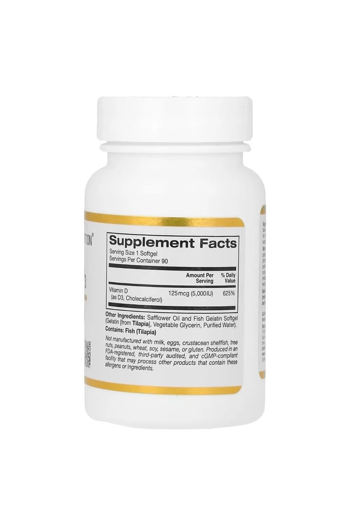 California Gold Nutrition, Vitamin D3, 125 mcg (5,000 IU), 90 Fish Gelatin Softgels