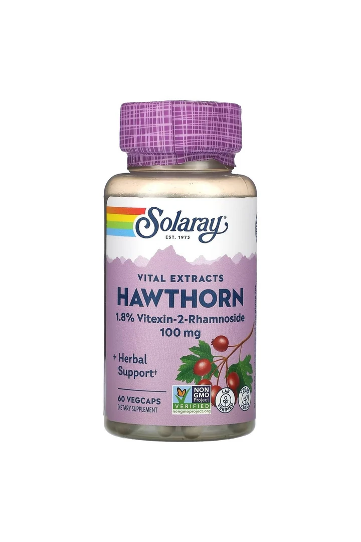 Solaray, Vit. Extracts, Hawthorn, 100 Mg, 60 Veg Kapsül