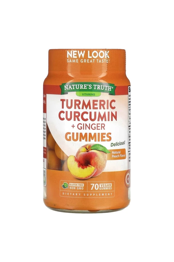 Turmeric Curcumin + Ginger, Natural Peach, 70 Vegan Gummies