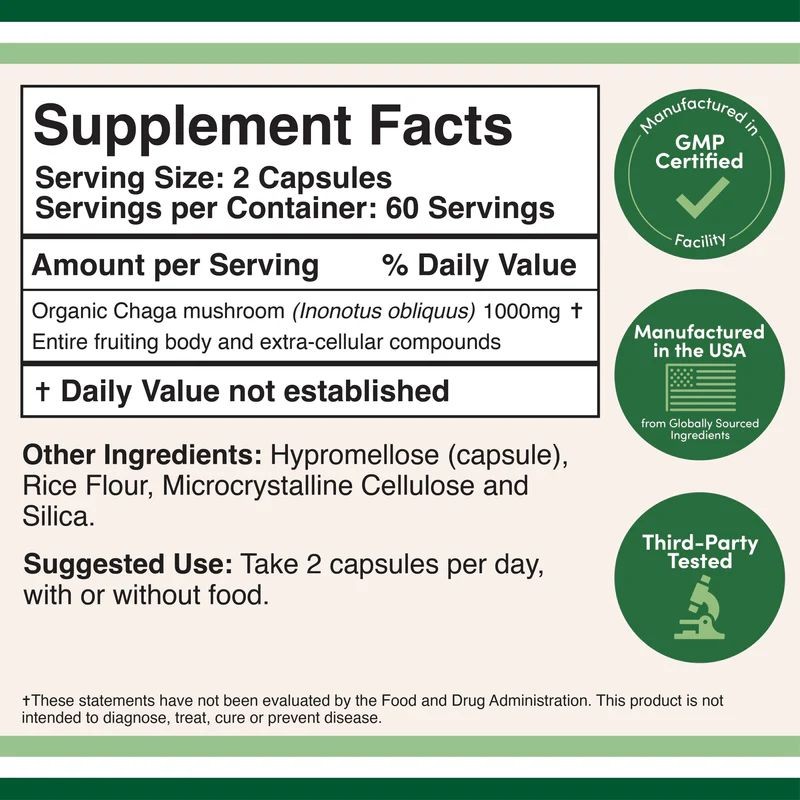 Chaga Mushroom Supplement 1000 mg 120 Kapsül