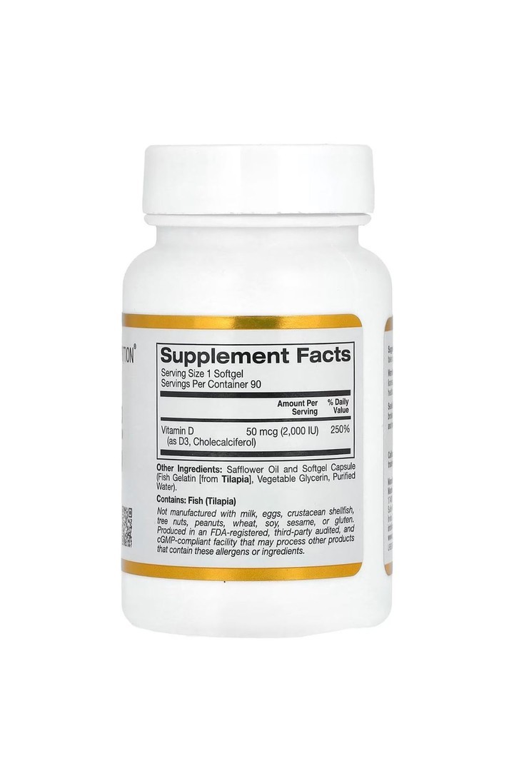 California Gold Nutrition, Vitamin D3, 50 mcg (2,000 IU), 90 Fish Gelatin Softgels