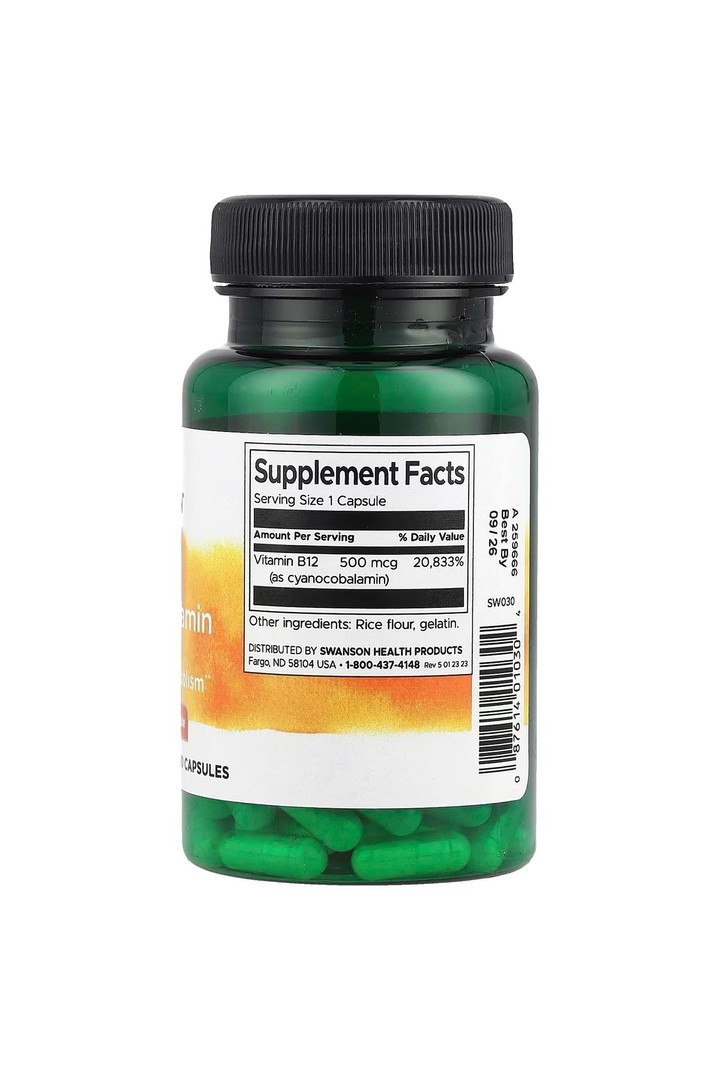 B12 Cyanocobalamin 500 mcg, 100 Kapsül