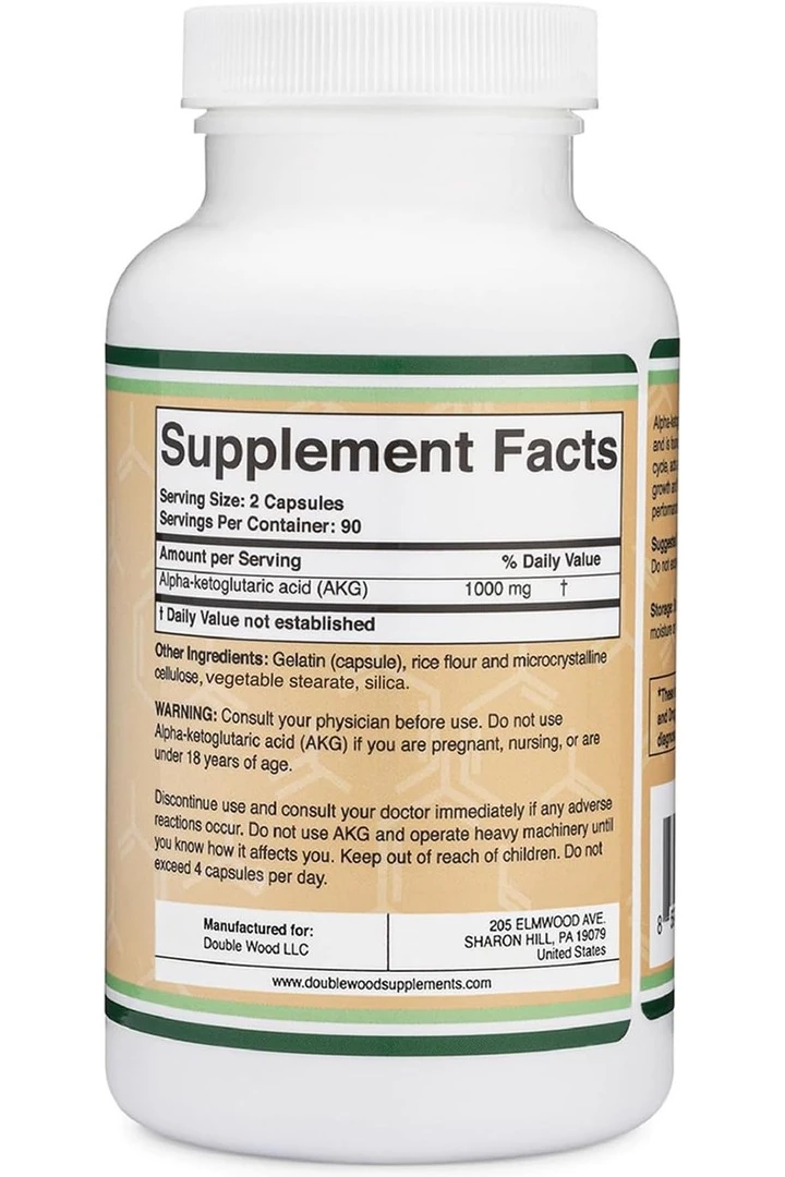 Double Wood AKG (Alpha Ketoglutaric Acid) - 1000 Mg 180 Kapsül- İthal