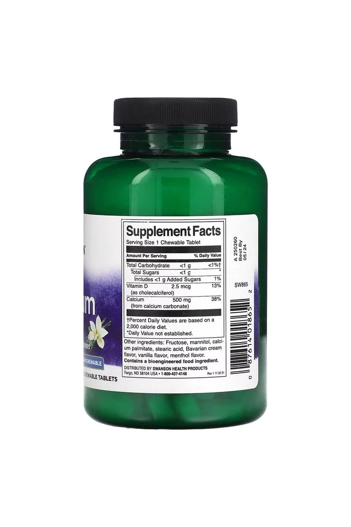 Kalsiyum 500 mg, 100 çiğnenebilir Tablet usa vers.