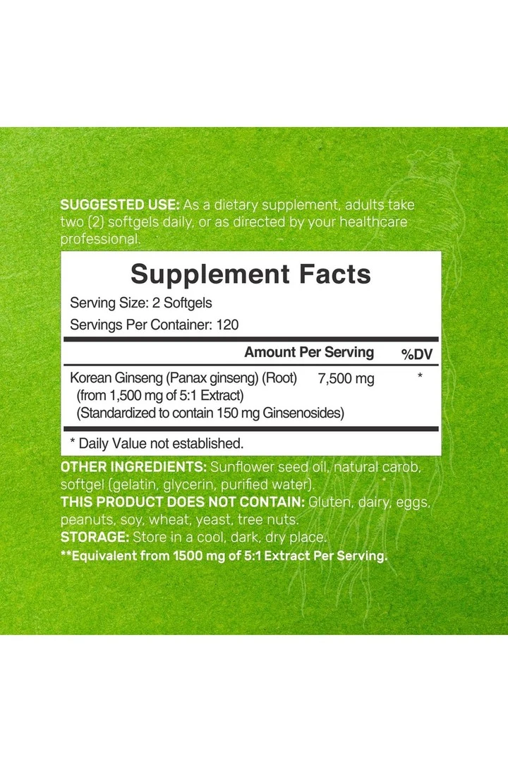 DEAL SUPPLEMENT Korean Red Panax Ginseng Root Extract, 7.500 Mg 240 Softgels