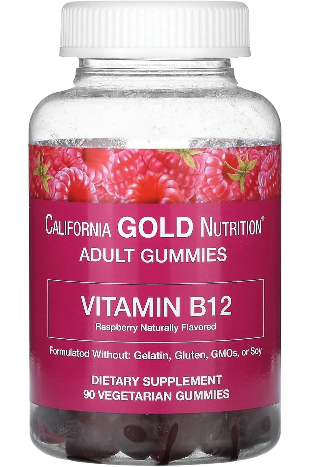 California Gold Nutrition, Vitamin B12 Gummies, Natural Raspberry, Gelatin Free, 3,000 mcg, 90 Gummies- İthal