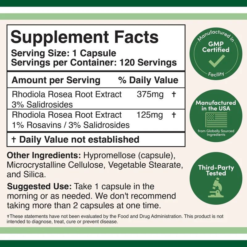 Rhodiola Rosea Extract 500 mg 120 Kapsül