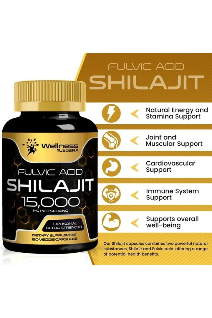 Wellnees LabsRX Shilajit Pure Himalayan Organic 15,000 Mg 120 Veggie Kapsül
