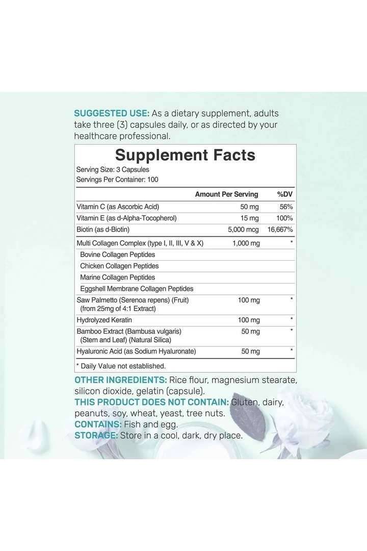 Multi Collegen For Women Vitamin C, E, & Biotin, Saw Palmetto, Bamboo Silica, & Hyaluronic Acid – Hair, Skin, Nail 300 Capsules