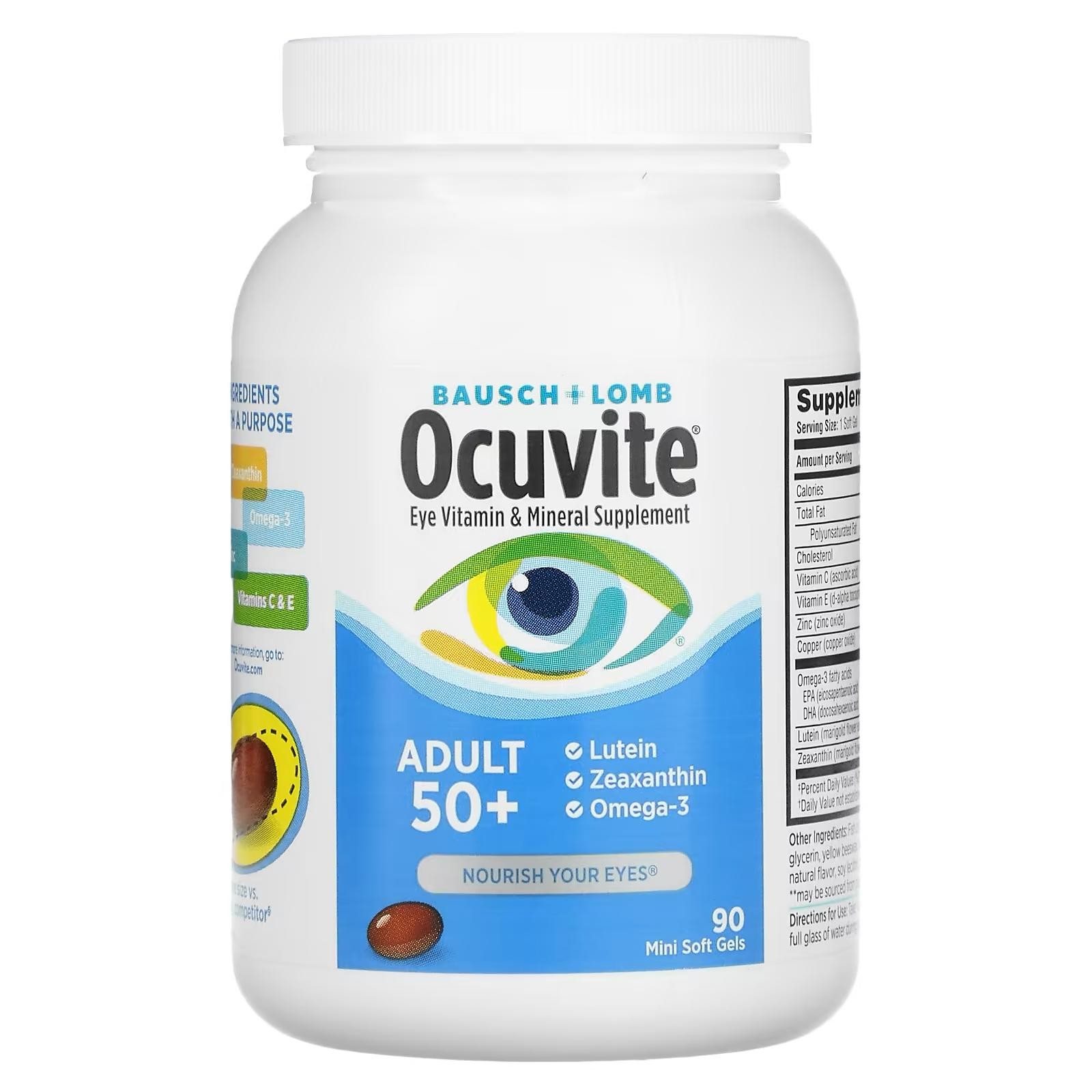 Eye Vitamin & Mineral Supplement, Contains Zinc, Vitamins C, E, Omega 3, Lutein, & Zeaxanthin, 90 Softgels (Packaging May Vary)