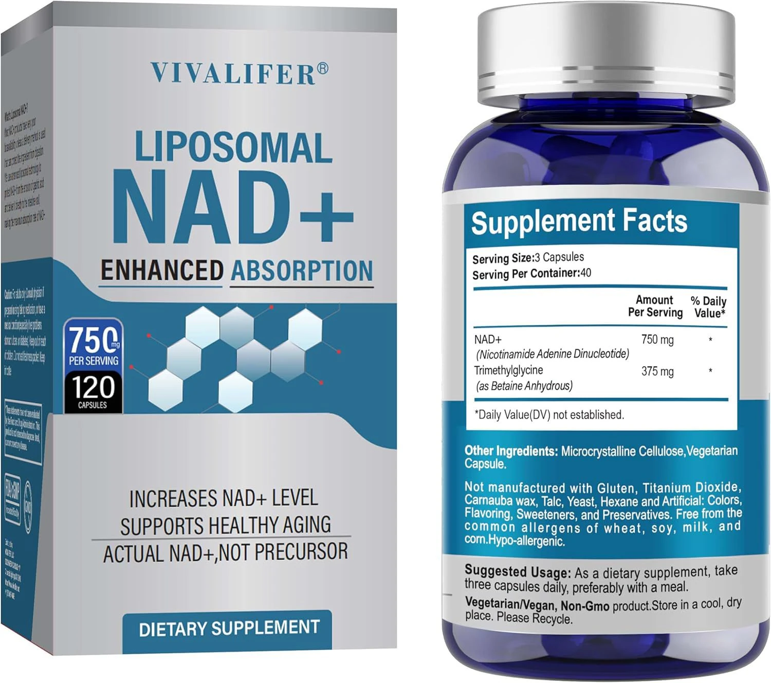 NAD+ & Resveratrol 750 mg 120 Capsules. usa menşei