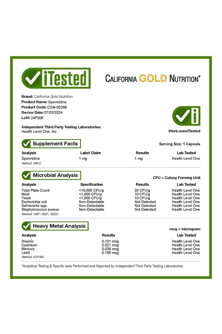California Gold Nutrition, Spermidine 1 Mg 30 Veg Kapsül