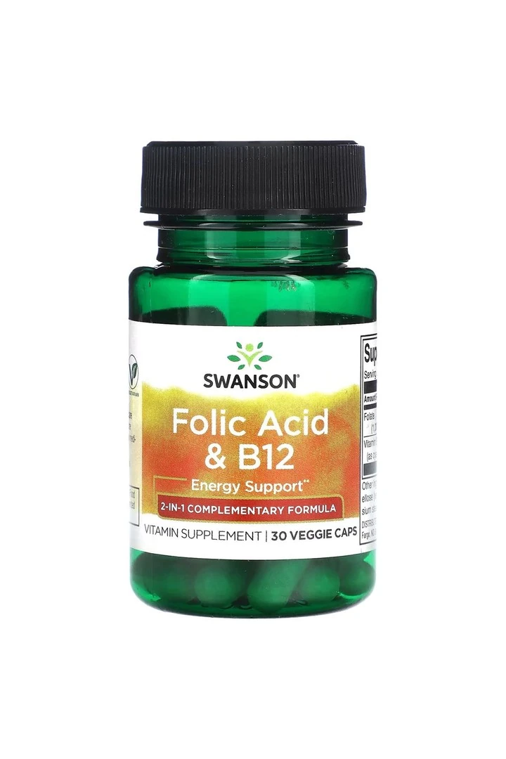 Folic Asid & B12 Energy Support 2'si 1 arada 30 Veg Kapsül