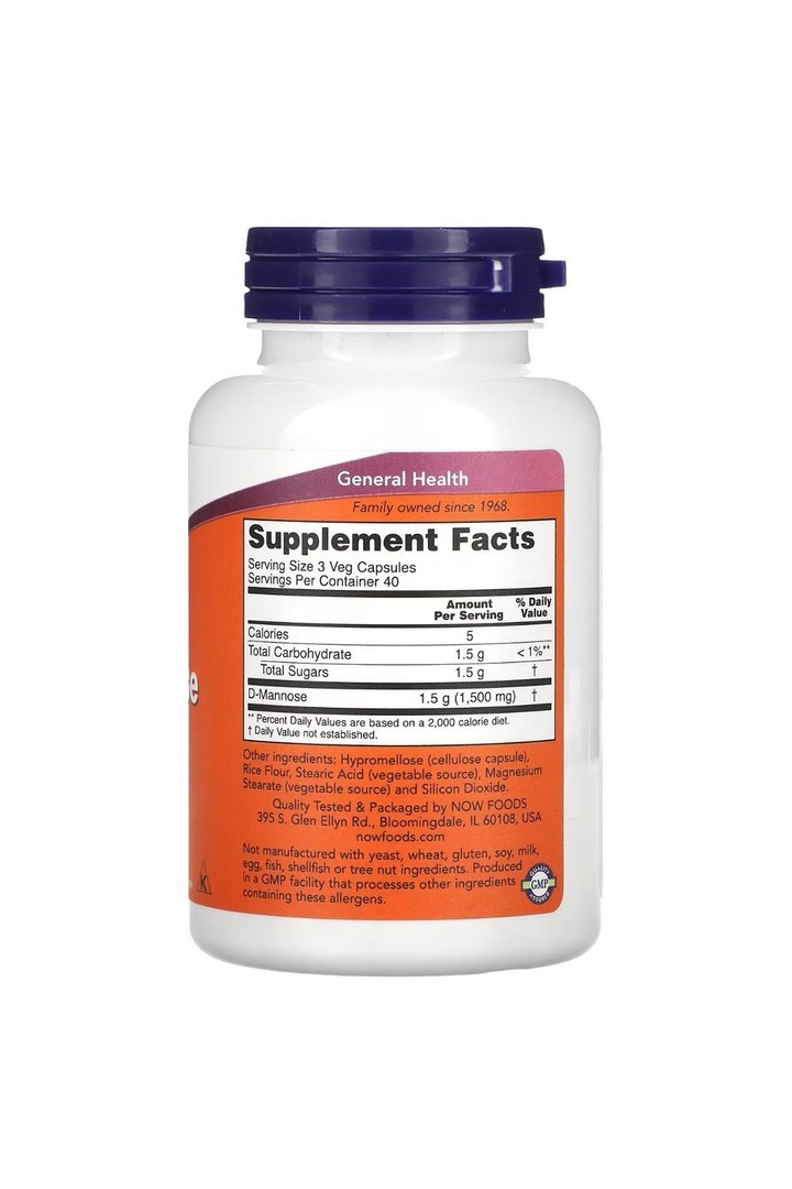 Now Foods D-mannose, 500 Mg, 120 Veg Capsules