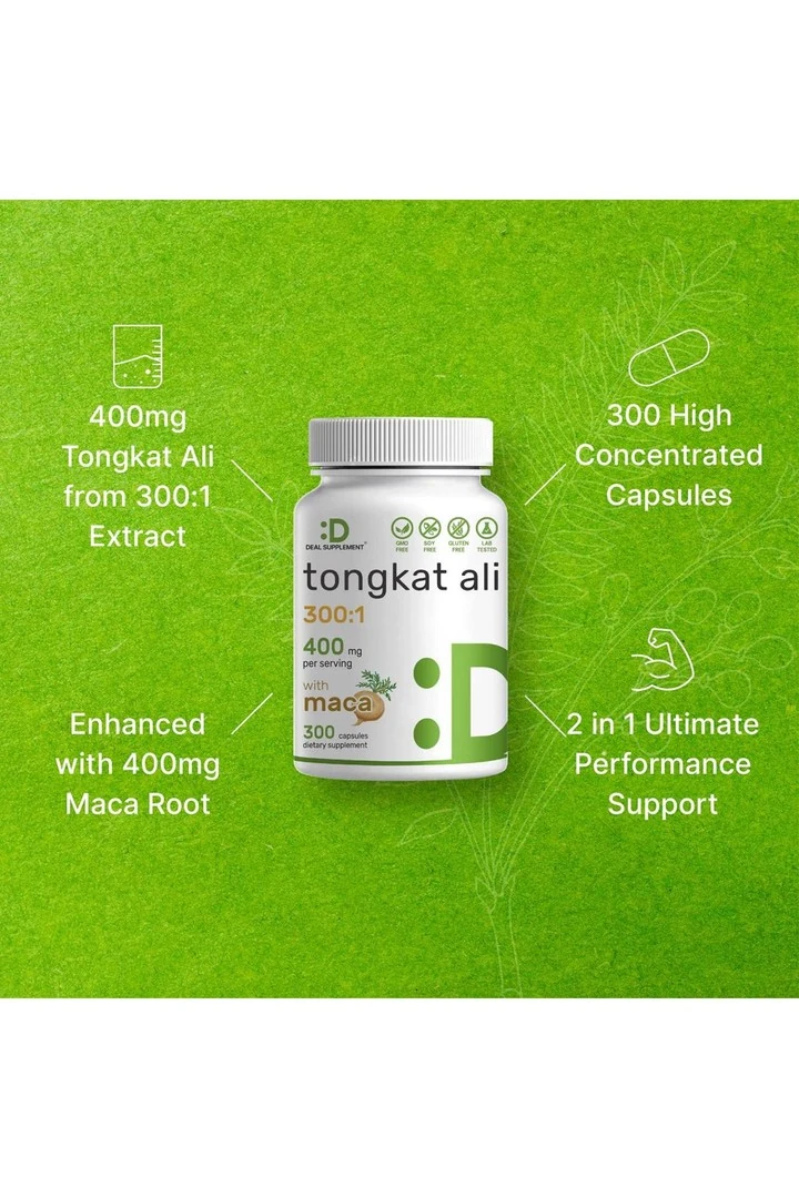 Tongkat Ali Extract 300:1 400mg & Maca Root 400mg | 300 Capsules