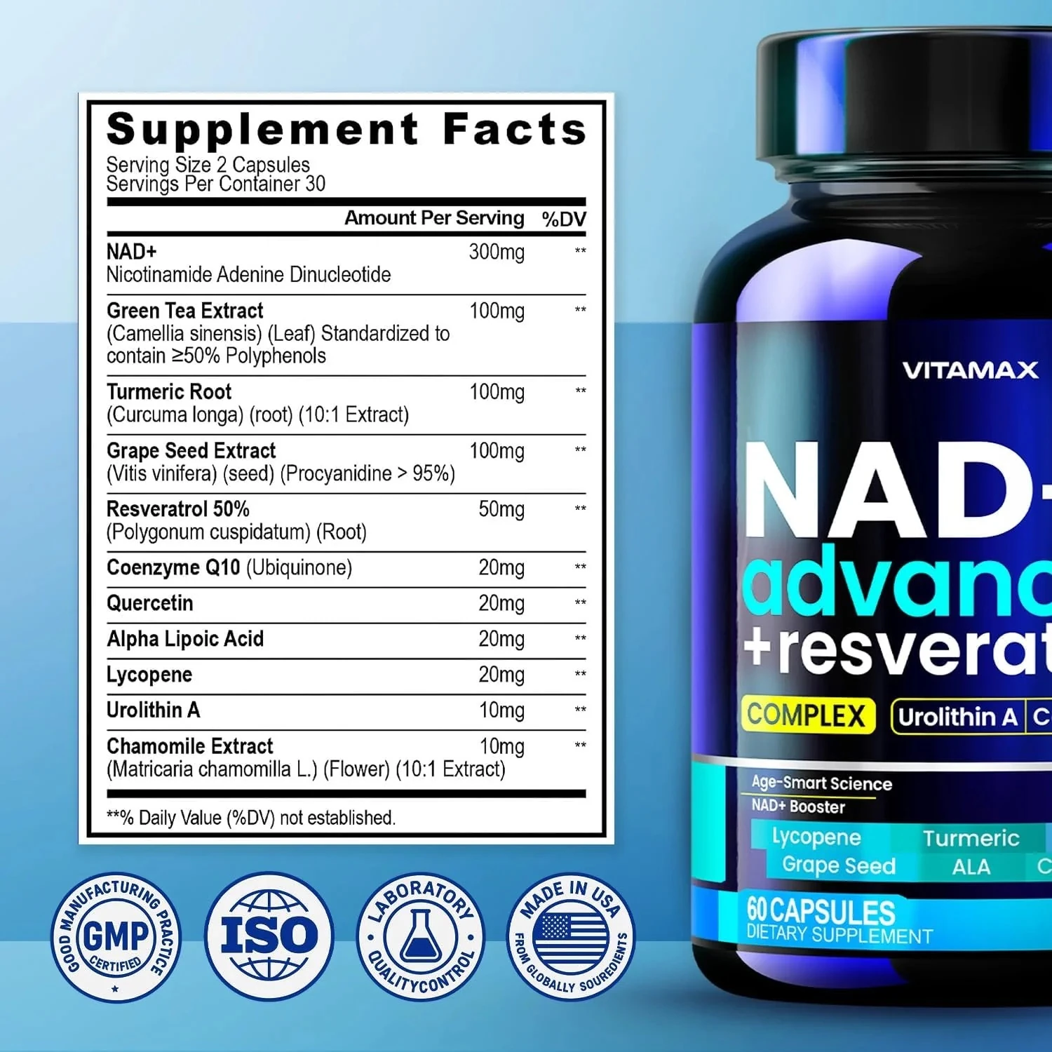 NAD+ Advanced + Resveratrol Complex Urolithin A, coq10, quercetin 60 Kapsül