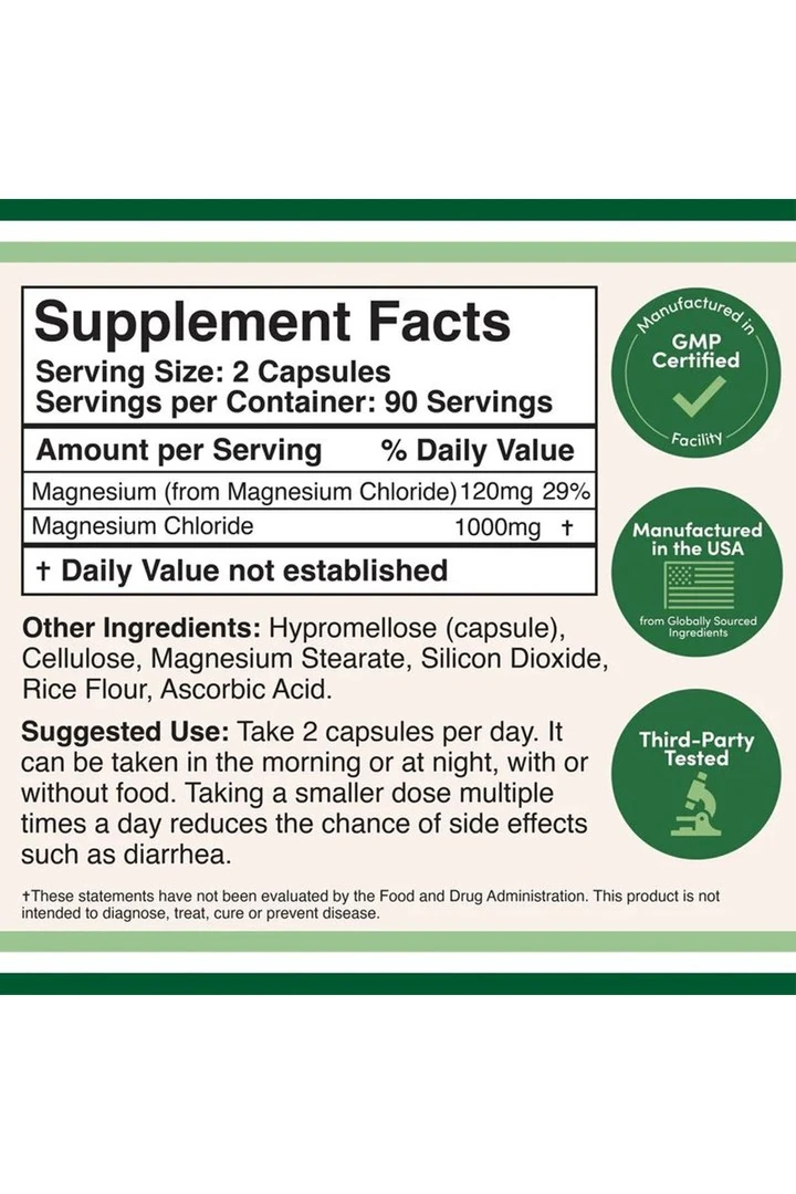 Magnezyum Chloride 1000mg 180 Veg. Kapsül.usa vers.