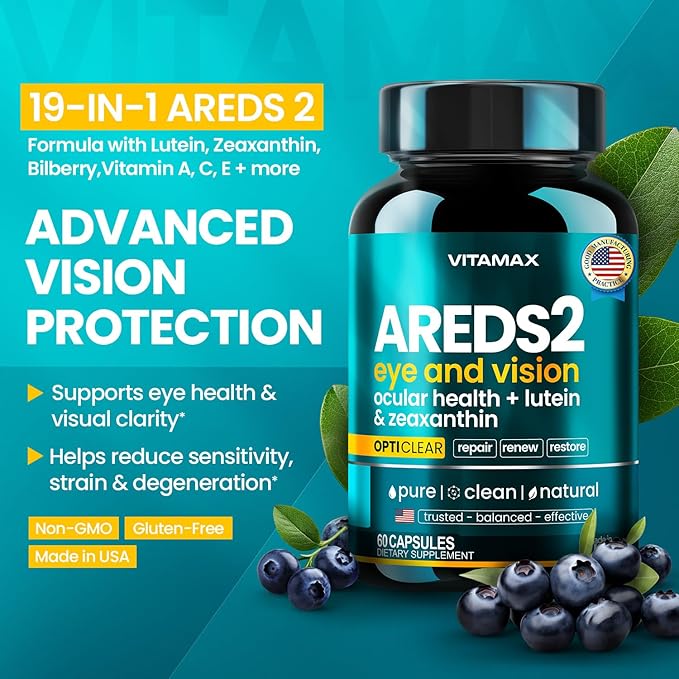 AREDS 2 Eye Vitamins - Lutein, Zeaxanthin, Bilberry, Astaxanthin Mineral Vision 60 Kapsül