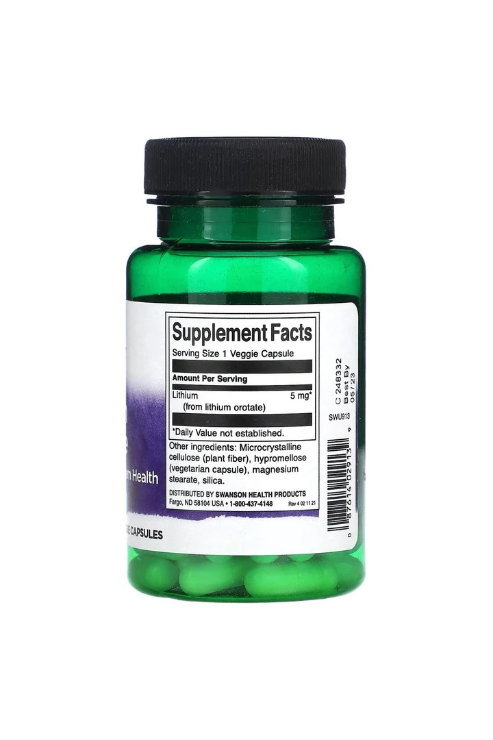 Lityum Orotat, 5 mg, 60 veg.Kapsül.usa menşei.dmmedicine'den