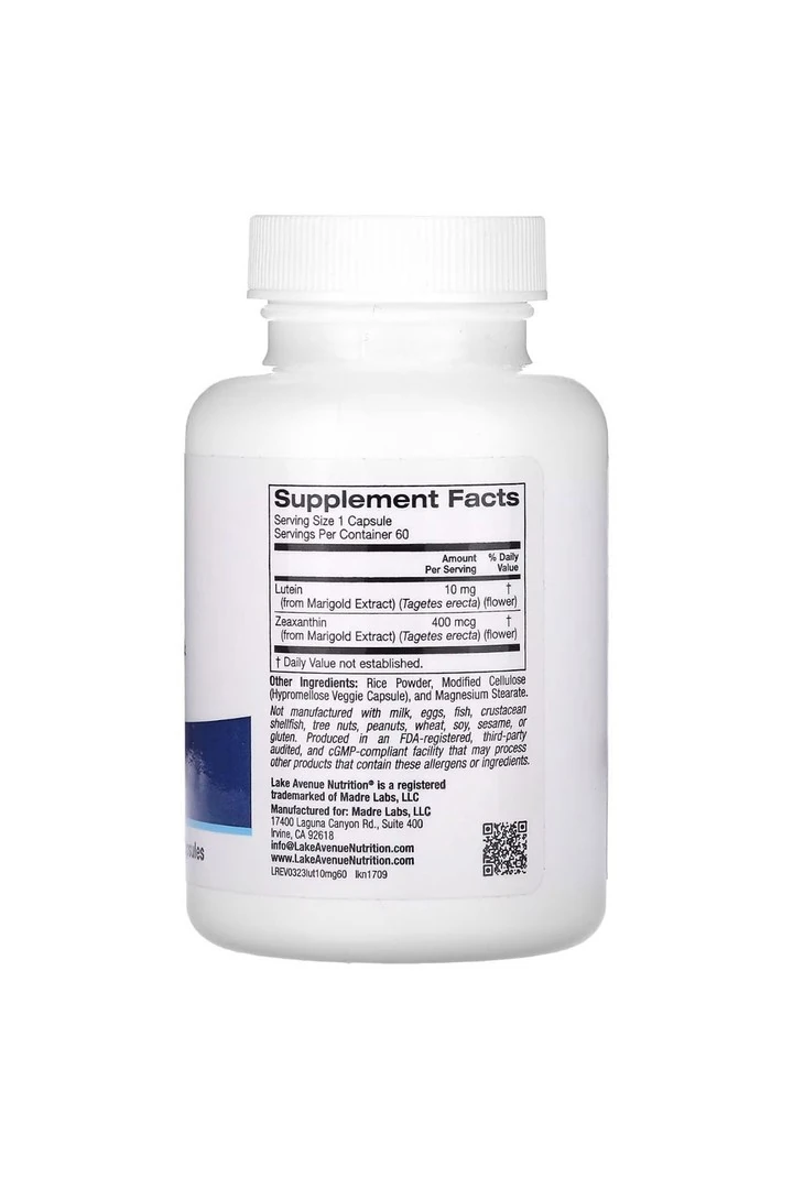 Lake Avenue Nutrition, Lutein, 10 Mg, 60 Veggie Kapsül